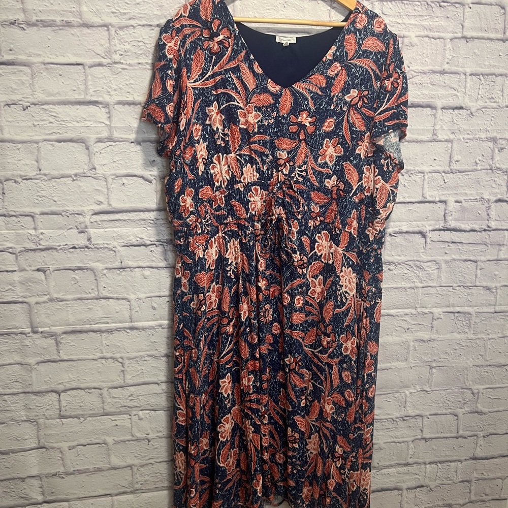 Maurices 3xl Navy and Coral Floral Midi Dress